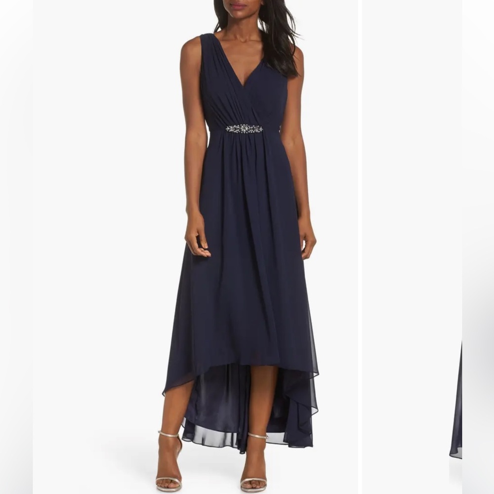Eliza J Navy Sleeveless High-Low Dress with Jeweled Waist